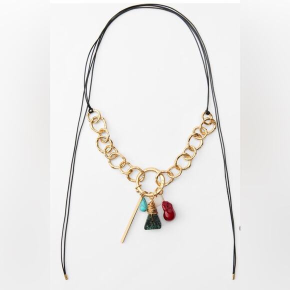 NWT- Zara CONTRAST NECKLACE WITH STONES AND CHARMS - Picture 1 of 6